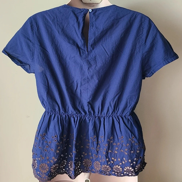 Lane Bryant womens Blouse Sz.18 Embroidered Floral Ruffle blue color - Picture 5 of 14